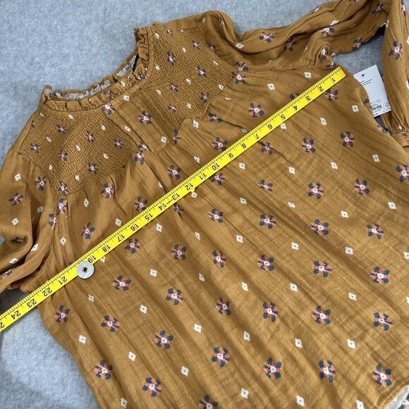 NEW SONOMA Womens XL LS Peasant Floral Cottagecore Blouse Mustard Cotton Top - Picture 4 of 10